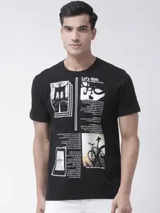 Club York Men Black & White Printed Round Neck T-shirt