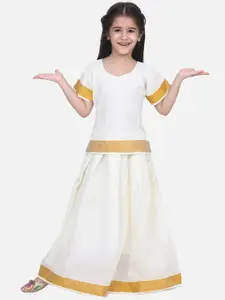 BownBee White & Gold Ready to Wear Pattu Pavadai