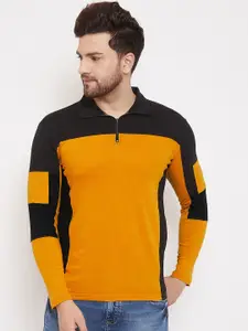 Hypernation Men Yellow Colourblocked Polo Collar T-shirt