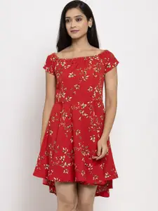 Karmic Vision Women Red Printed Fit and Flare Dress
