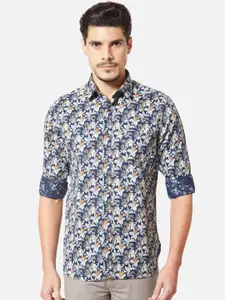 J Hampstead Men Blue Slim Fit Printed Casual Shirt