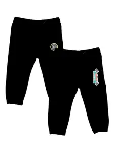 YK Disney Boys Set of 2 Black Solid Slim-Fit Track pants with Cars Print Detail