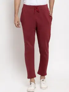 DOOR74 Men Maroon Solid Track Pant