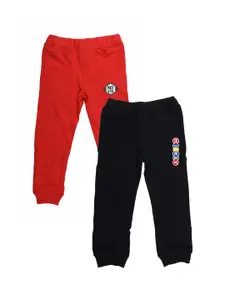 YK Disney Boys Set of 2 Red & Black Solid Slim-Fit Track Pants