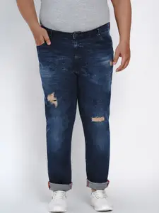 John Pride Men Plus Size Regular Fit Mid-Rise Mildly Distressed Stretchable Jeans