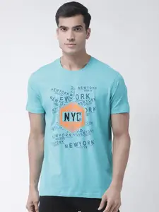 Club York Men Turquoise Blue Printed Round Neck T-shirt
