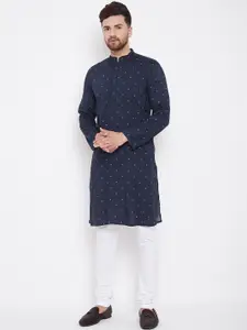 even Men Navy Blue Woven Design Straight Kurta