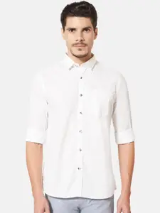 J Hampstead Men White Slim Fit Solid Casual Shirt