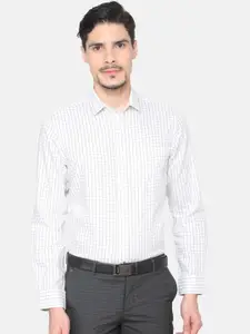 J Hampstead Men White Slim Fit Checked Formal Shirt