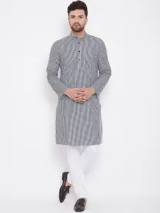 even Men Black & White Checked Straight Kurta