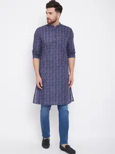 even Men Navy Blue Woven Design Straight Kurta