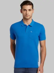 Parx Men Blue Solid Polo Collar T-shirt