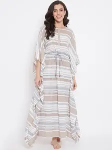 The Kaftan Company Off-White & Beige Striped Nightdress