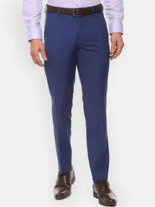 Van Heusen Men Navy Blue Slim Fit Self Design Formal Trousers