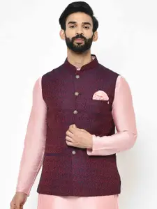 KISAH Men Textured Zari  Regular Fit Nehru Jacket