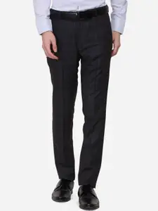 JADE BLUE Men Black & Blue Skinny Fit Checked Formal Trousers
