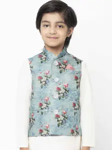 KISAH Boys Blue & Red Floral Print Nehru Jacket