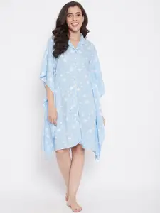 The Kaftan Company Blue & White Printed Sleep Shirt