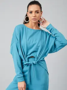 Athena Women Blue Solid Sweatshirt