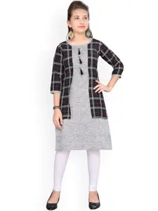 Aarika Girls Black & Grey Checked Straight Kurta