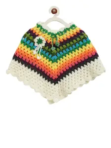 CHUTPUT Infant Girls Multicoloured Striped Hand Knitted Crochet Poncho Sweater