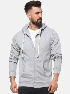 Campus Sutra Men Grey Solid Hooded Sweatshirt