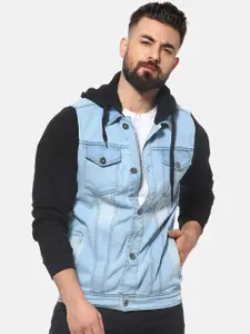 Campus Sutra Men Blue Printed Windcheater Denim Jacket
