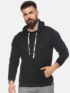 Campus Sutra Men Black Solid Hooded Sweatshirt