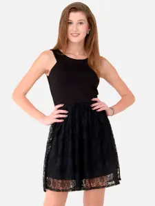 V&M Women Black Lace Fit and Flare Dress