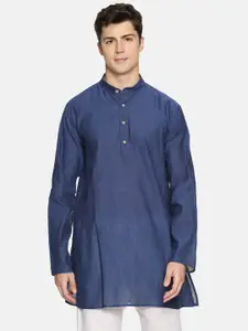 TATTVA Men Navy Blue Woven Design Straight Kurta