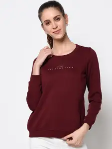 METTLE Women Maroon Printed Sweatshirt