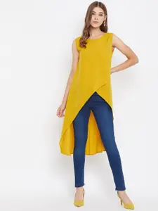 Berrylush Women Yellow Solid High-Low Top