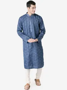 Sanwara Men Blue & Off-White Embroidered Kurta with Pyjamas