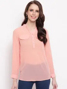 RIVI Women Peach-Coloured Solid Shirt Style Top