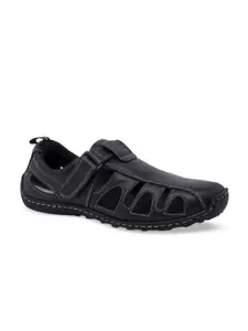 Regal Men Black Leather Fisherman Sandals