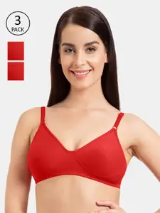 Tweens Pack Of 3 Red Solid Non-Wired Non Padded T-shirt Bras