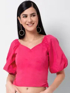 FabAlley Women Pink Solid Pure Cotton Top
