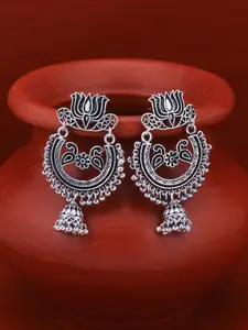 Sukkhi Silver-Toned & Rhodium-Plated Floral Drop Earrings