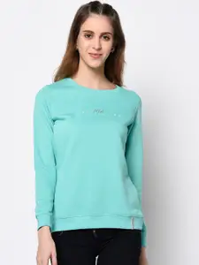 METTLE Women Sea Green Solid Sweatshirt