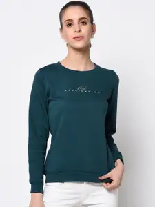 METTLE Women Green Solid Sweatshirt