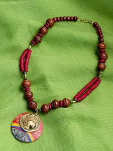 ExclusiveLane Tribal Dhokra Maroon Handmade Bohemian Brass Necklace