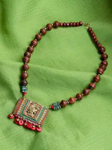 ExclusiveLane Tribal Dhokra Girl Bohemian Brass Wooden Hand Painted Necklace