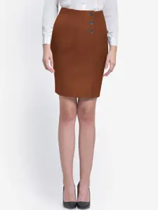 Martini Women Rust Brown Solid Pencil Slim-Fit Mini Skirt