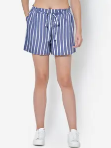 Martini Women Blue Striped Loose Fit Regular Shorts