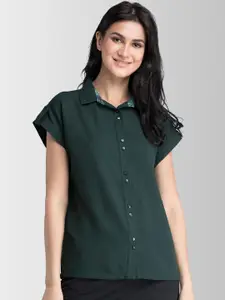 FableStreet Women Green Boxy Solid Formal Shirt