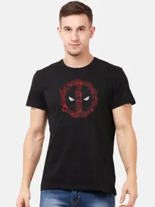 Free Authority Men Black Deadpool Printed Round Neck Pure Cotton T-shirt