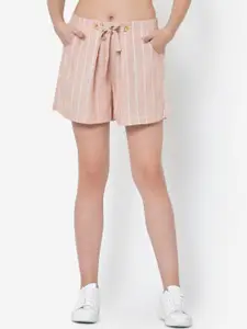 Martini Women Pink Striped Loose Fit Regular Shorts