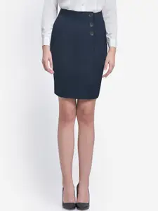 Martini Women Blue Solid Pencil Slim-Fit Mini Skirt
