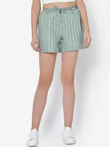 Martini Women Green Striped Regular Fit Shorts