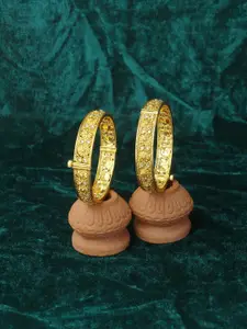 Adwitiya Collection Set Of 2 24K Gold-Plated Stone-Studded Handcrafted Bangles